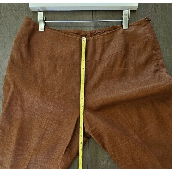 100% Irish Linen Brown Cropped Pants Flat Front Size 14 Lagenlook Minimalistic - Picture 4 of 8